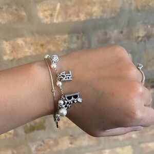 Karl Lagerfeld Silver and Pearl Charm Bracelet